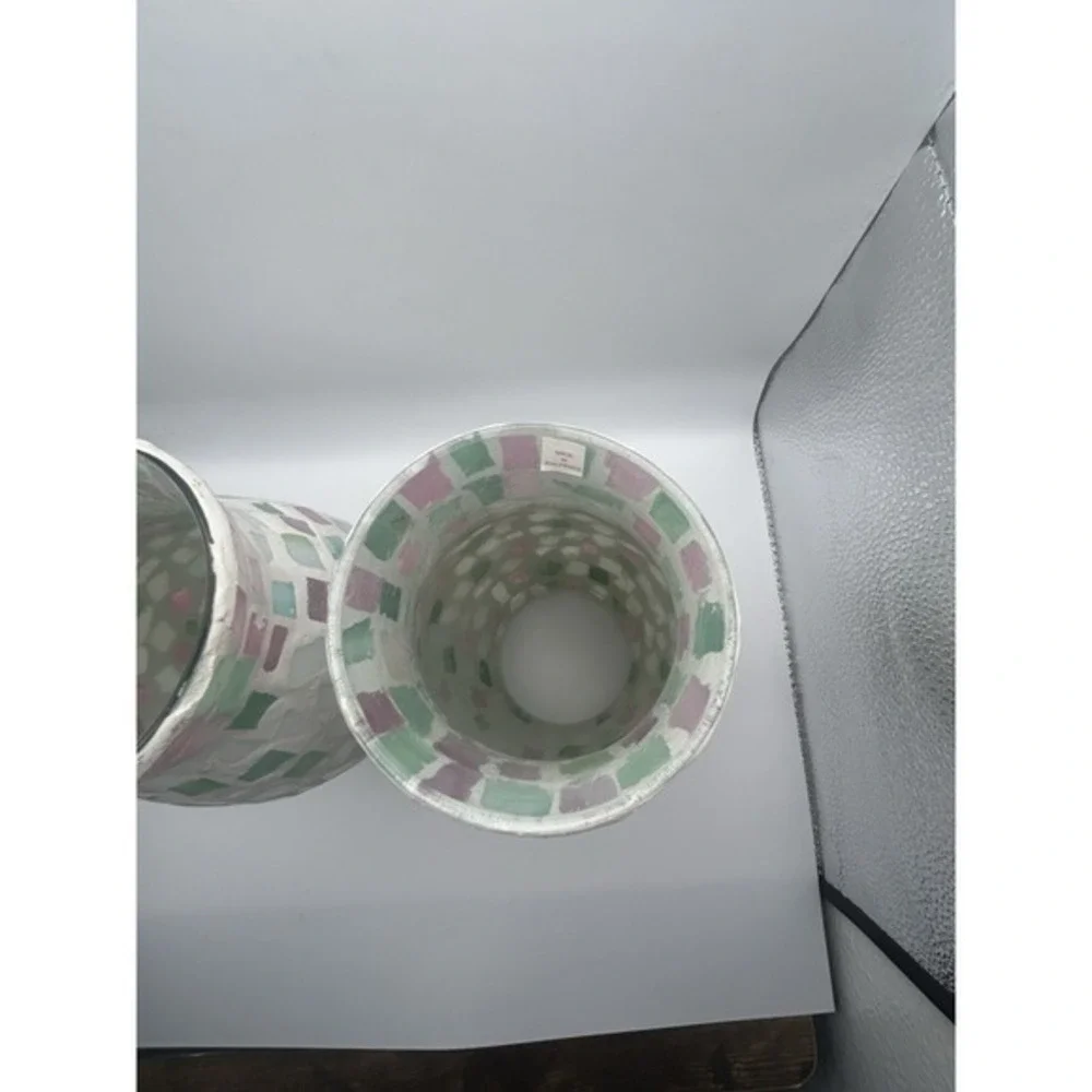 2-PC Mosaic Tile Stain Glass‎ Hurricane Candle Holders 9